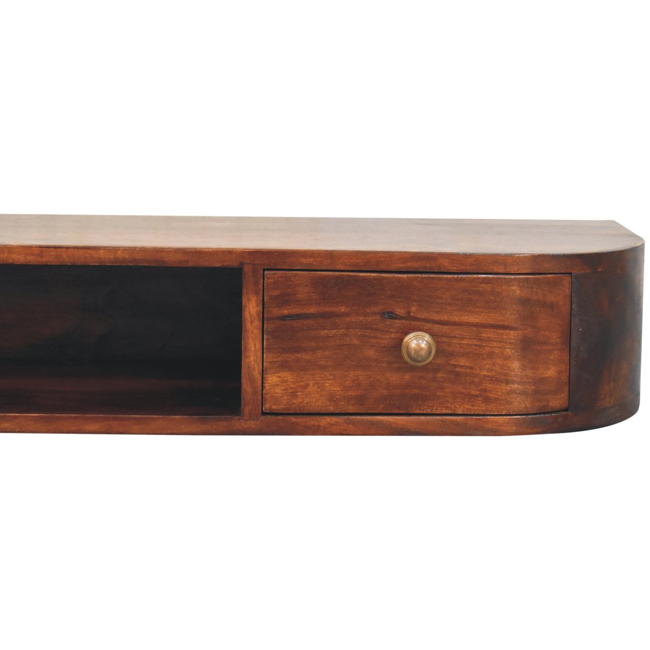 Solid Mango Wood Chestnut Finished Lunar 2 Drawer Wall Mounted Console - Image 4