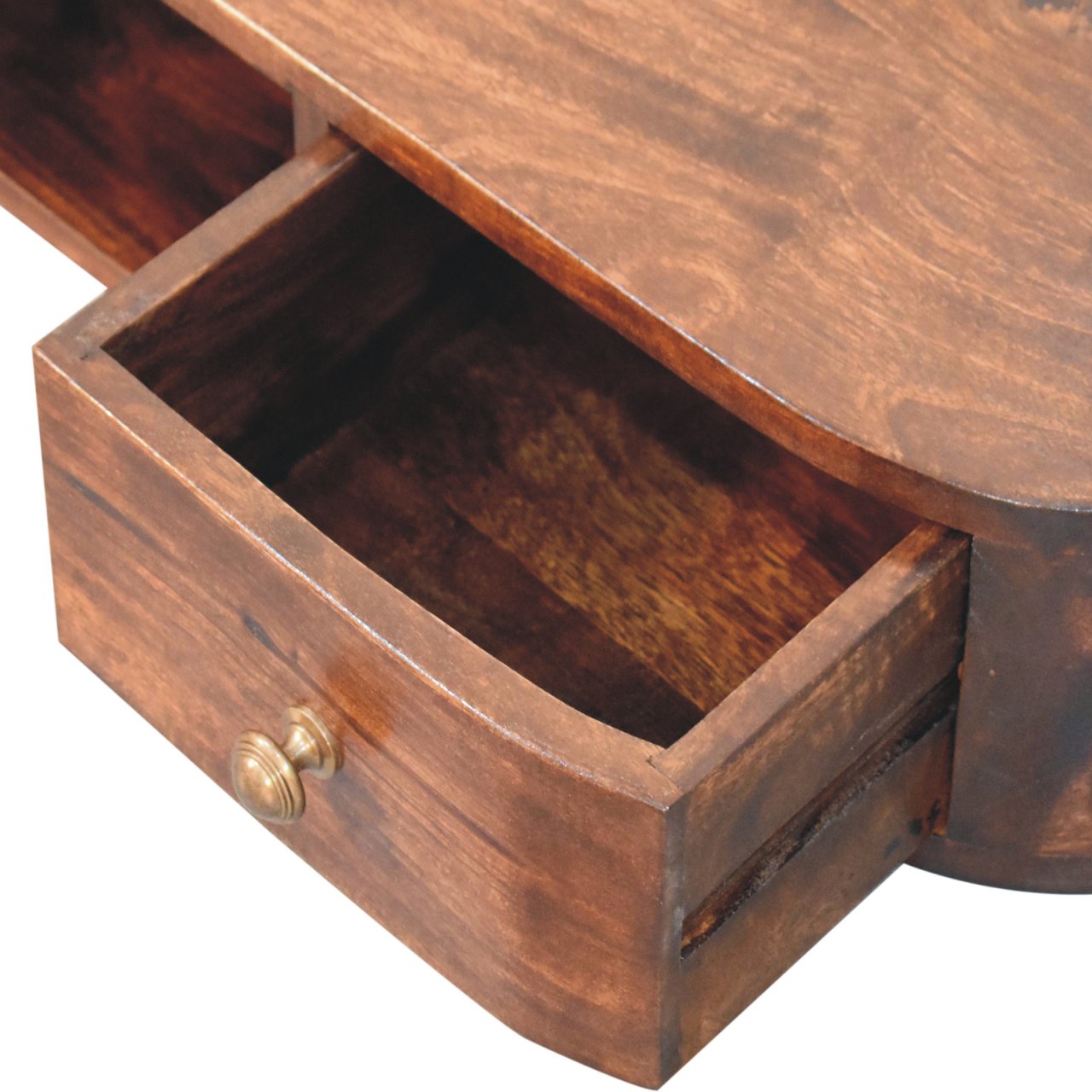 Solid Mango Wood Chestnut Finished Lunar 2 Drawer Wall Mounted Console - Image 6