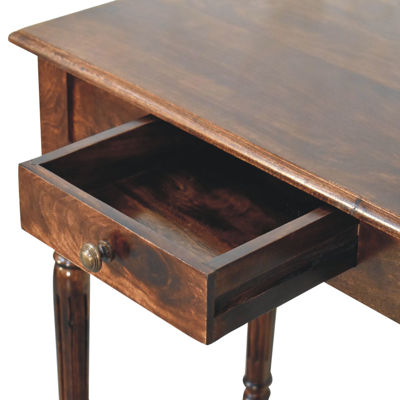 Solid Mango Wood California Walnut Finished 1 Drawer Writing Desk - Image 7