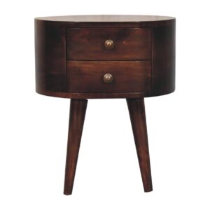 Solid Mango Wood California Walnut Finished 2 Drawer Rounded Bedside Table