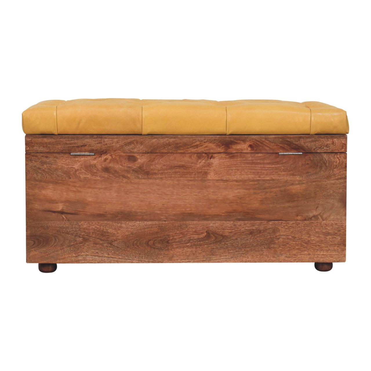 Solid Mango Wood Honey Caramel Finished & Buffalo Leather Storage Trunk - Image 10