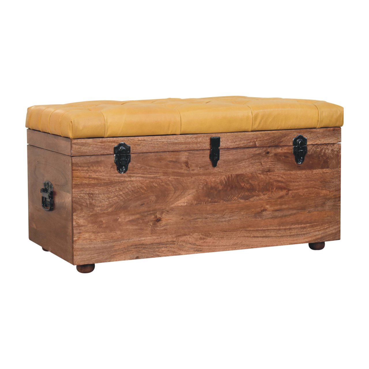 Solid Mango Wood Honey Caramel Finished & Buffalo Leather Storage Trunk - Image 2