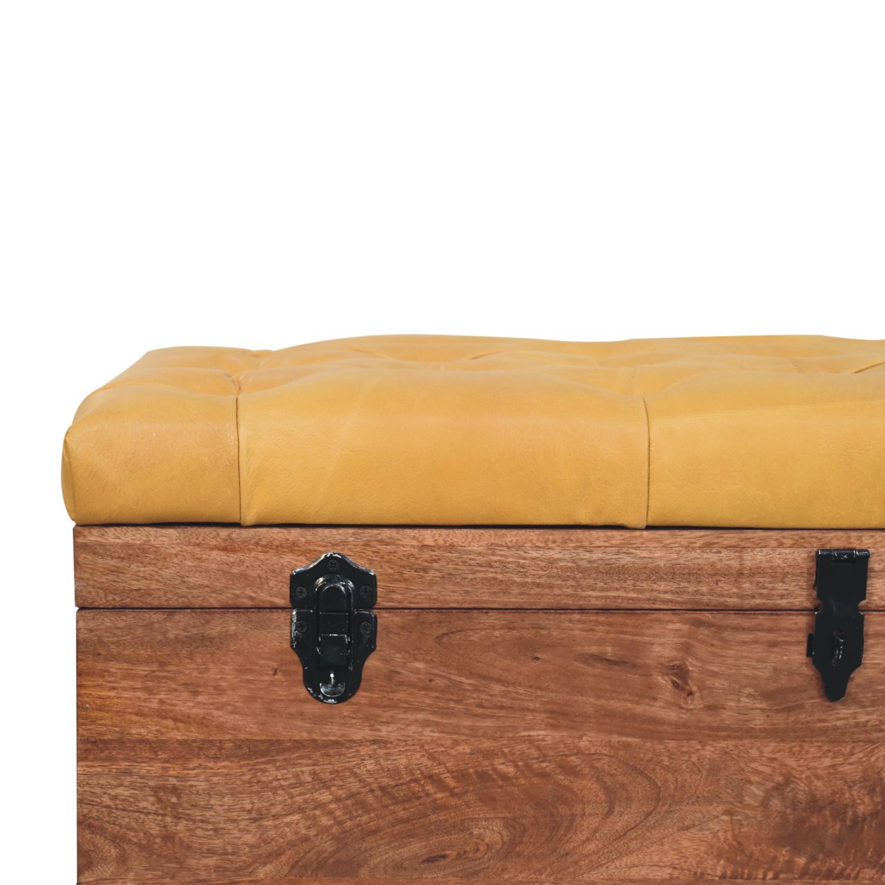 Solid Mango Wood Honey Caramel Finished & Buffalo Leather Storage Trunk - Image 4