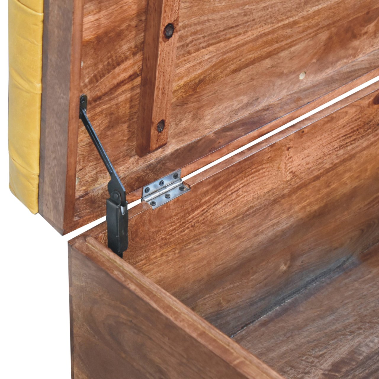 Solid Mango Wood Honey Caramel Finished & Buffalo Leather Storage Trunk - Image 6