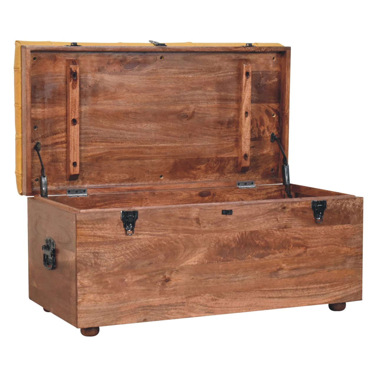 Solid Mango Wood Honey Caramel Finished & Buffalo Leather Storage Trunk - Image 7