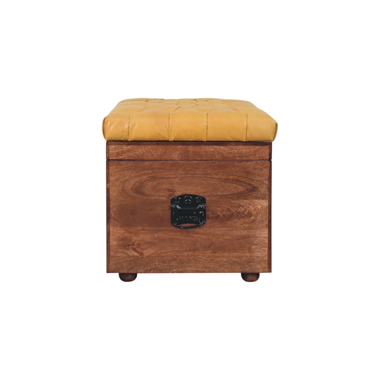 Solid Mango Wood Honey Caramel Finished & Buffalo Leather Storage Trunk - Image 9