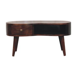 Solid Mango Wood California Walnut Finished 1 Drawer Wave Coffee Table