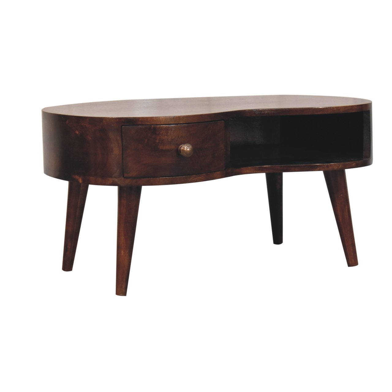 Solid Mango Wood California Walnut Finished 1 Drawer Wave Coffee Table - Image 2