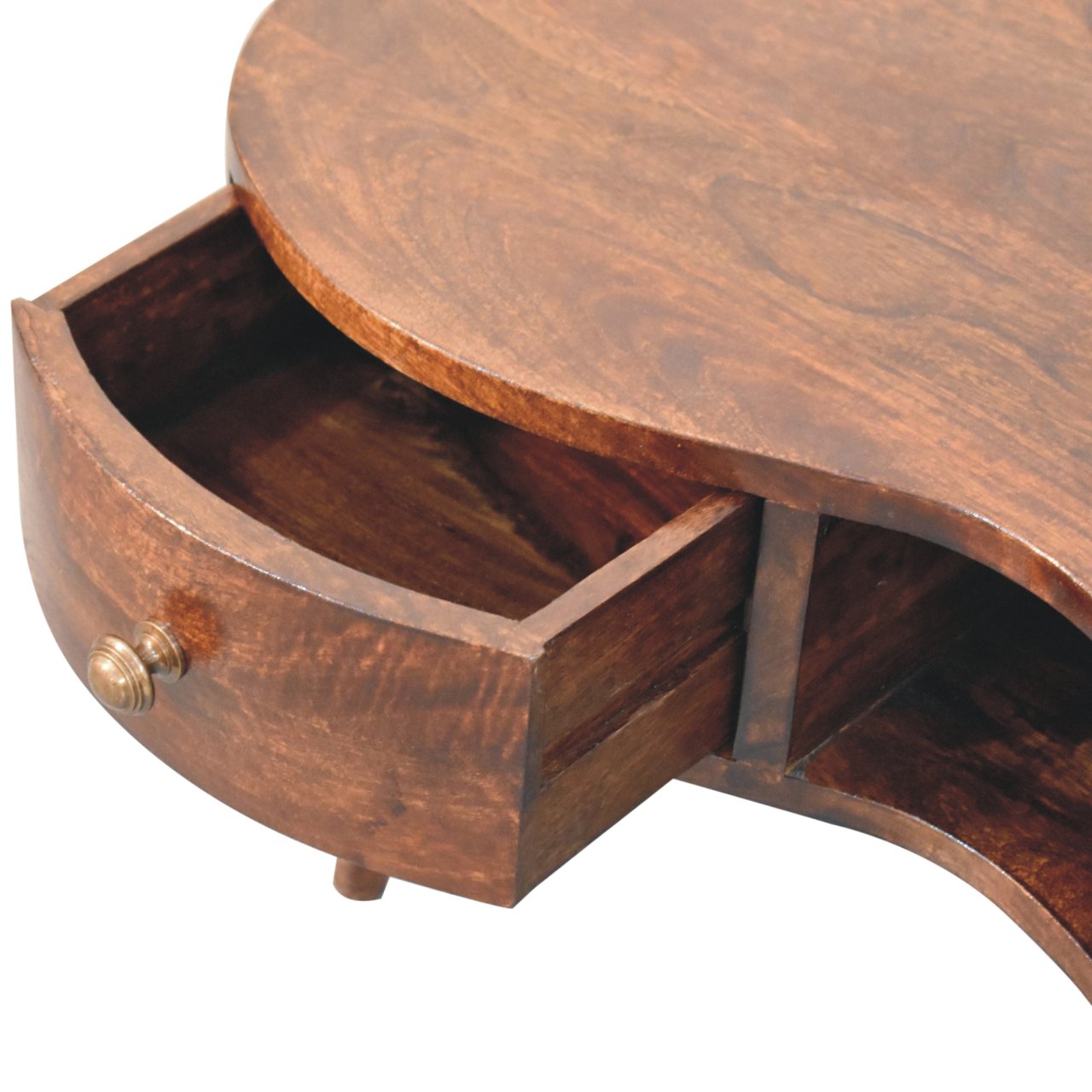 Solid Mango Wood California Walnut Finished 1 Drawer Wave Coffee Table - Image 5