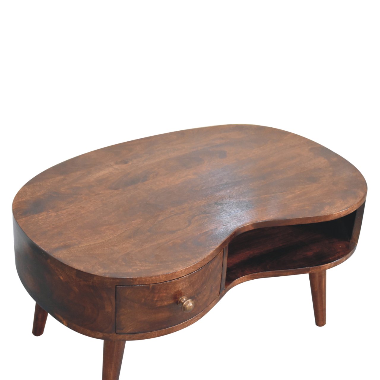 Solid Mango Wood California Walnut Finished 1 Drawer Wave Coffee Table - Image 6