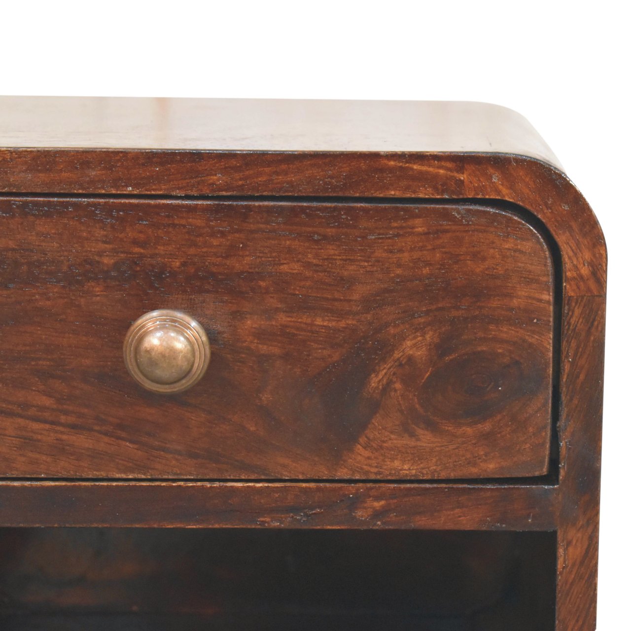Solid Mango Wood California Walnut 1 Drawer 1 Slot Mini Curved Wall Mounted Bedside - Image 4