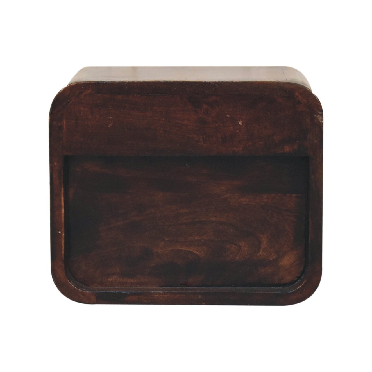 Solid Mango Wood California Walnut 1 Drawer 1 Slot Mini Curved Wall Mounted Bedside - Image 8