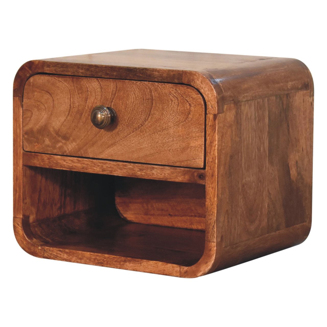 Solid Mango Wood Honey Caramel Finished 1 Drawer 1 Slot Wall Mounted Bedside