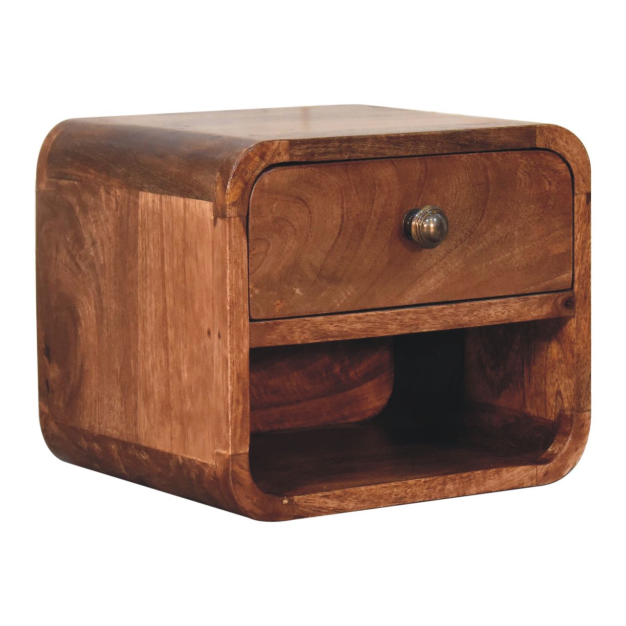 Solid Mango Wood Honey Caramel Finished 1 Drawer 1 Slot Wall Mounted Bedside - Image 2