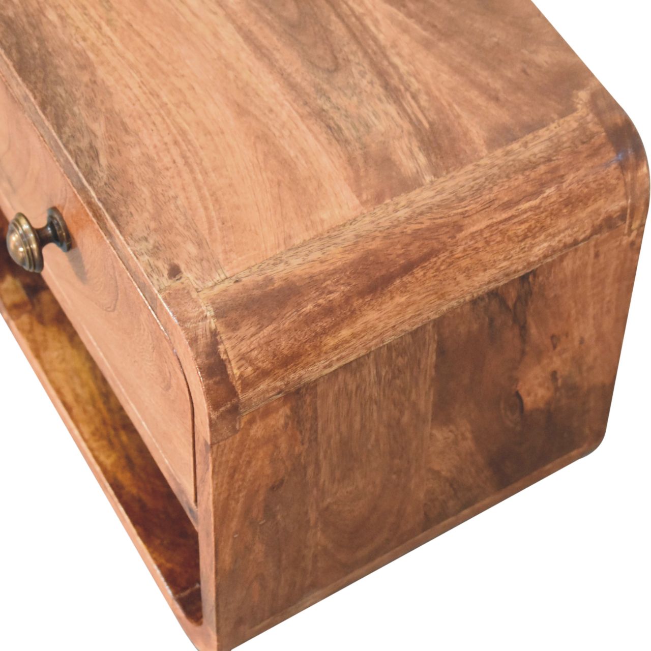 Solid Mango Wood Honey Caramel Finished 1 Drawer 1 Slot Wall Mounted Bedside - Image 4