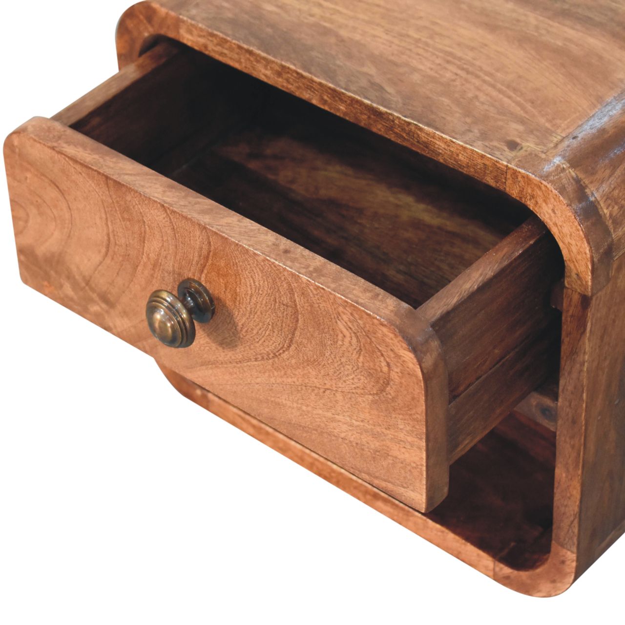 Solid Mango Wood Honey Caramel Finished 1 Drawer 1 Slot Wall Mounted Bedside - Image 5