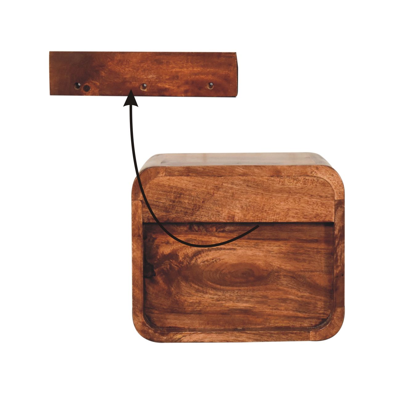 Solid Mango Wood Honey Caramel Finished 1 Drawer 1 Slot Wall Mounted Bedside - Image 8
