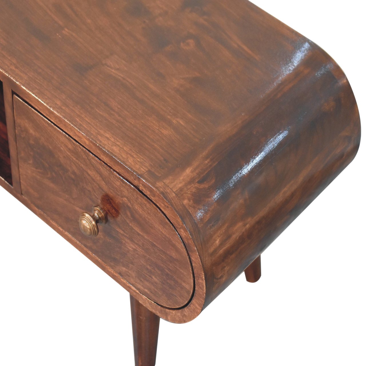Solid Mango Wood California Walnut Finished 2 Drawer Rounded TV Unit - Image 5