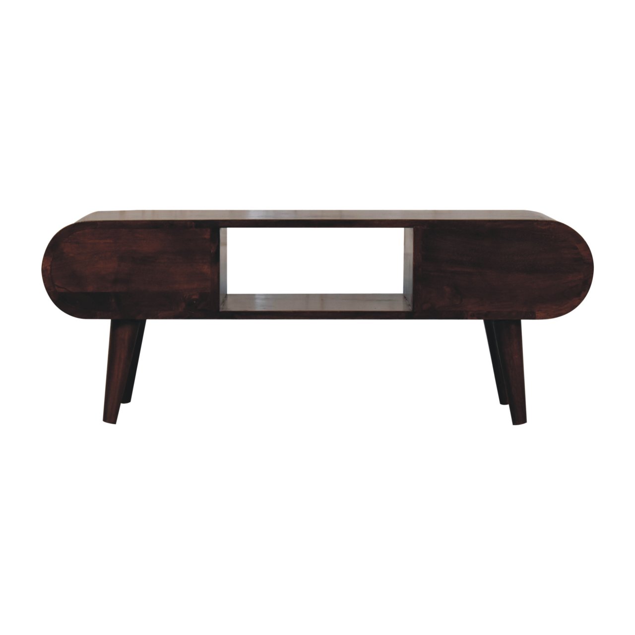Solid Mango Wood California Walnut Finished 2 Drawer Rounded TV Unit - Image 9