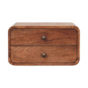 Solid Mango Wood Honey Caramel Finished 2 Drawer Floating Wall Mounted Bedside