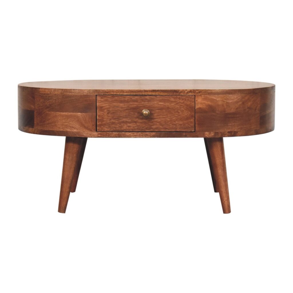 Solid Mango Wood Honey Caramel Finished 1 Drawer Rounded Edges Coffee Table