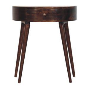 Solid Mango Wood California Walnut Finished 1 Drawer Semi Circular Odyssey Console Table