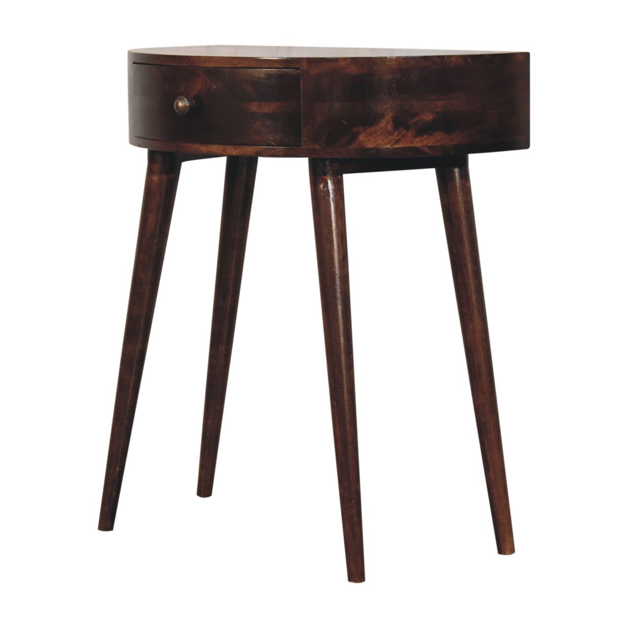 Solid Mango Wood California Walnut Finished 1 Drawer Semi Circular Odyssey Console Table - Image 2