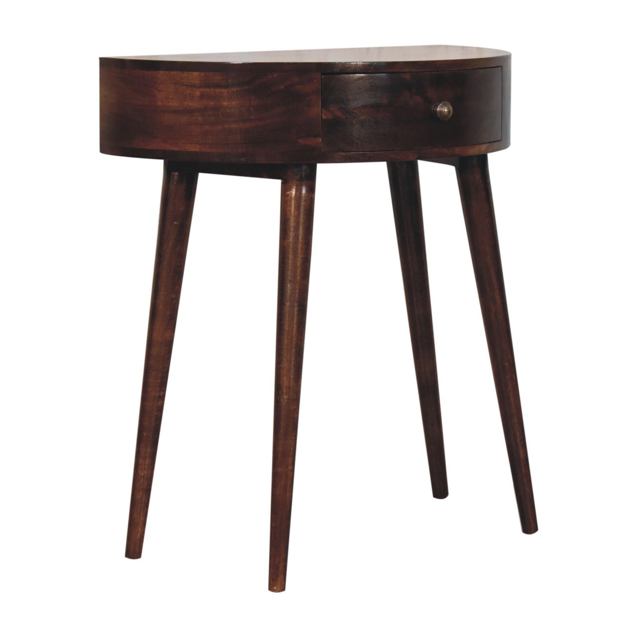 Solid Mango Wood California Walnut Finished 1 Drawer Semi Circular Odyssey Console Table - Image 3