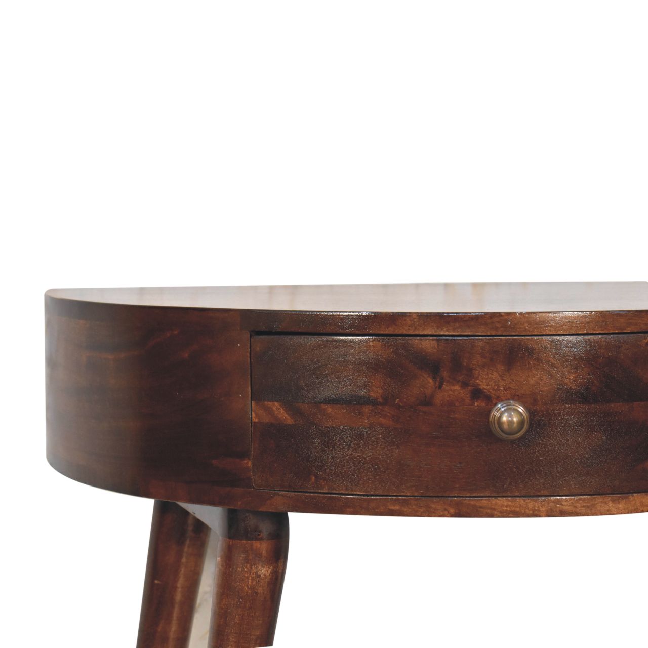 Solid Mango Wood California Walnut Finished 1 Drawer Semi Circular Odyssey Console Table - Image 4