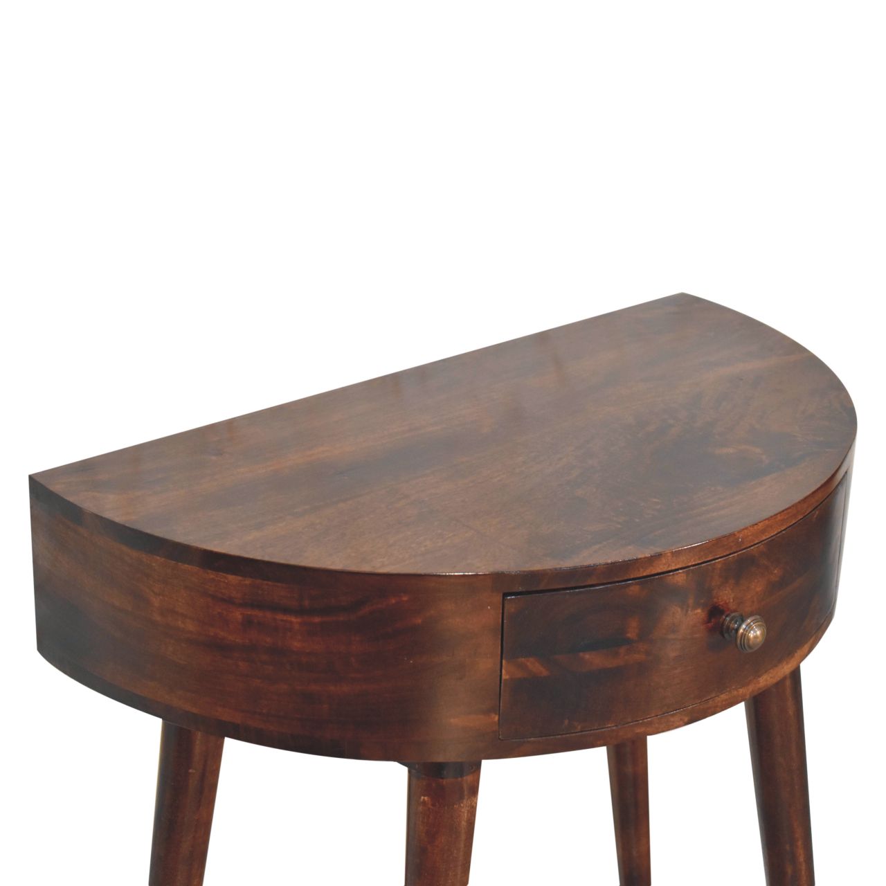 Solid Mango Wood California Walnut Finished 1 Drawer Semi Circular Odyssey Console Table - Image 5