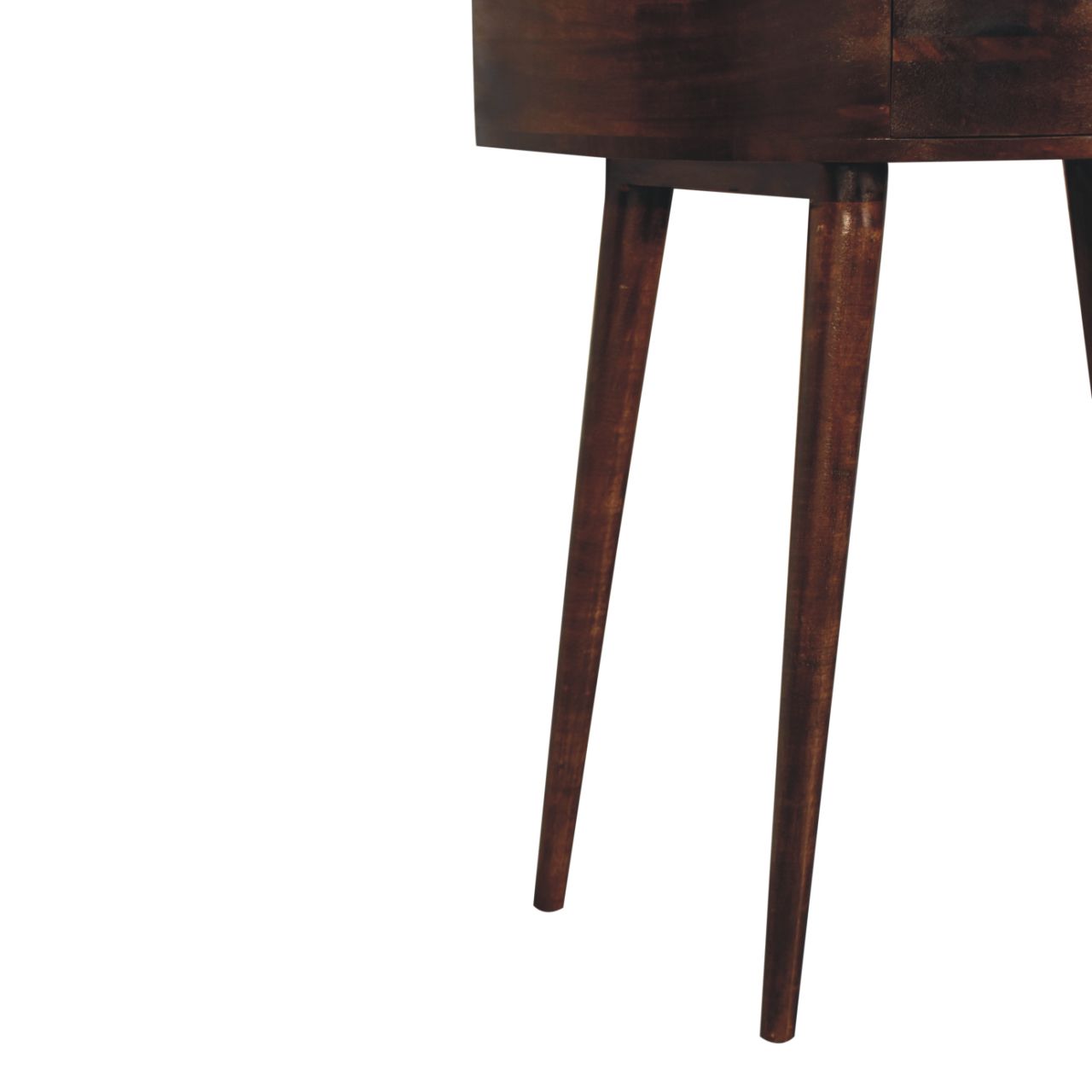 Solid Mango Wood California Walnut Finished 1 Drawer Semi Circular Odyssey Console Table - Image 7