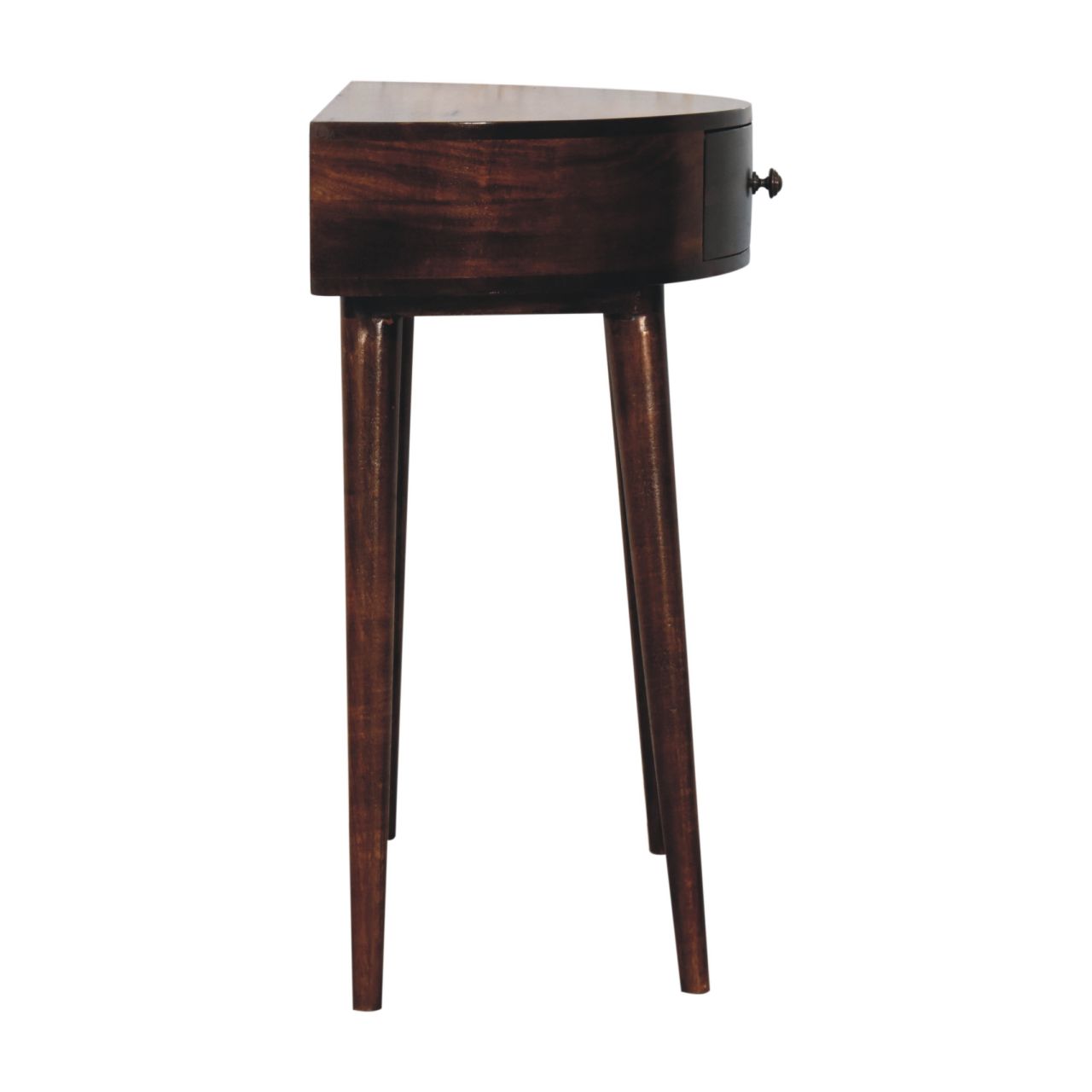 Solid Mango Wood California Walnut Finished 1 Drawer Semi Circular Odyssey Console Table - Image 8
