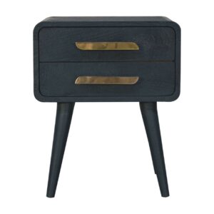 Solid Mango Wood Midnight Teal Hand Painted 2 Drawer Bedside Table