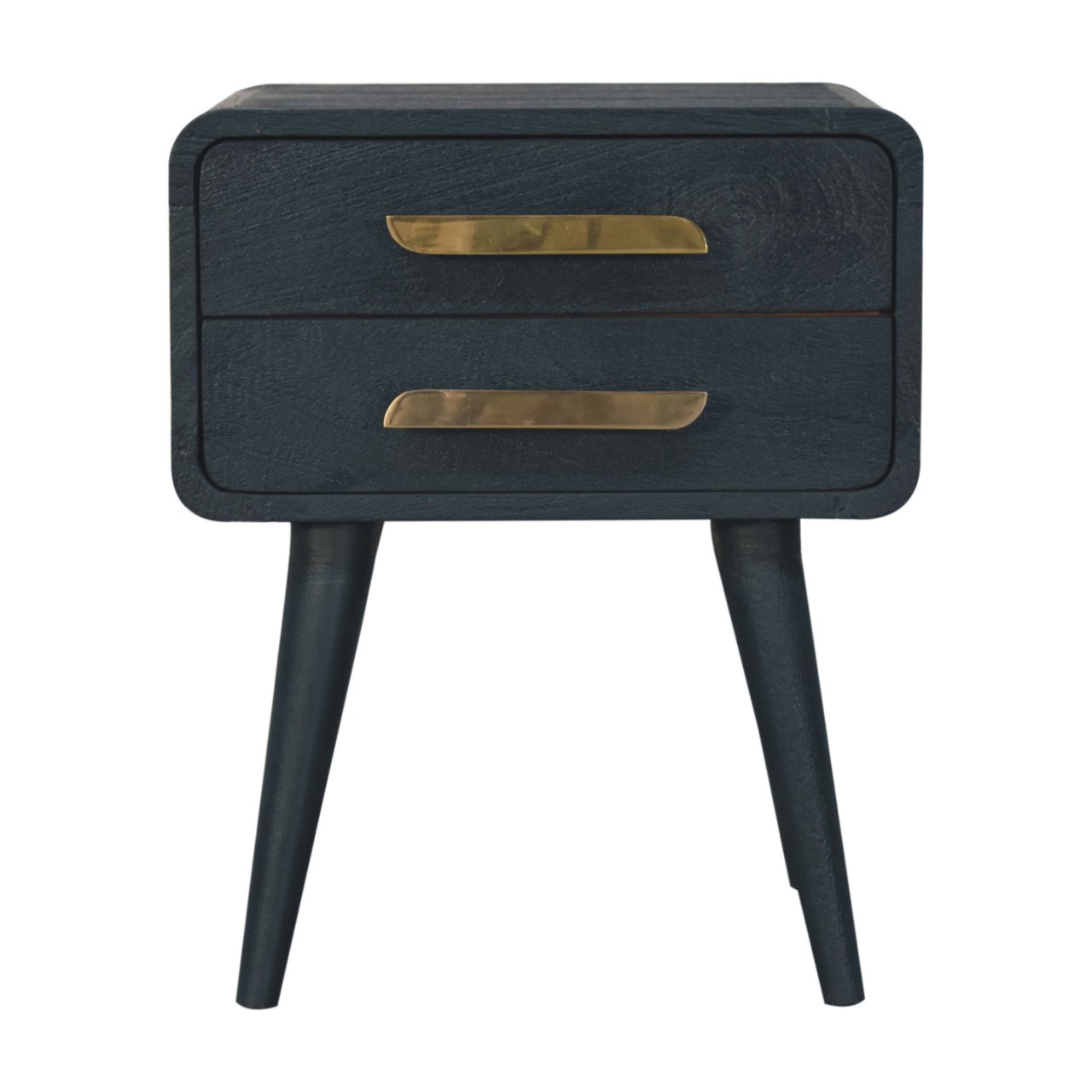 Solid Mango Wood Midnight Teal Hand Painted 2 Drawer Bedside Table