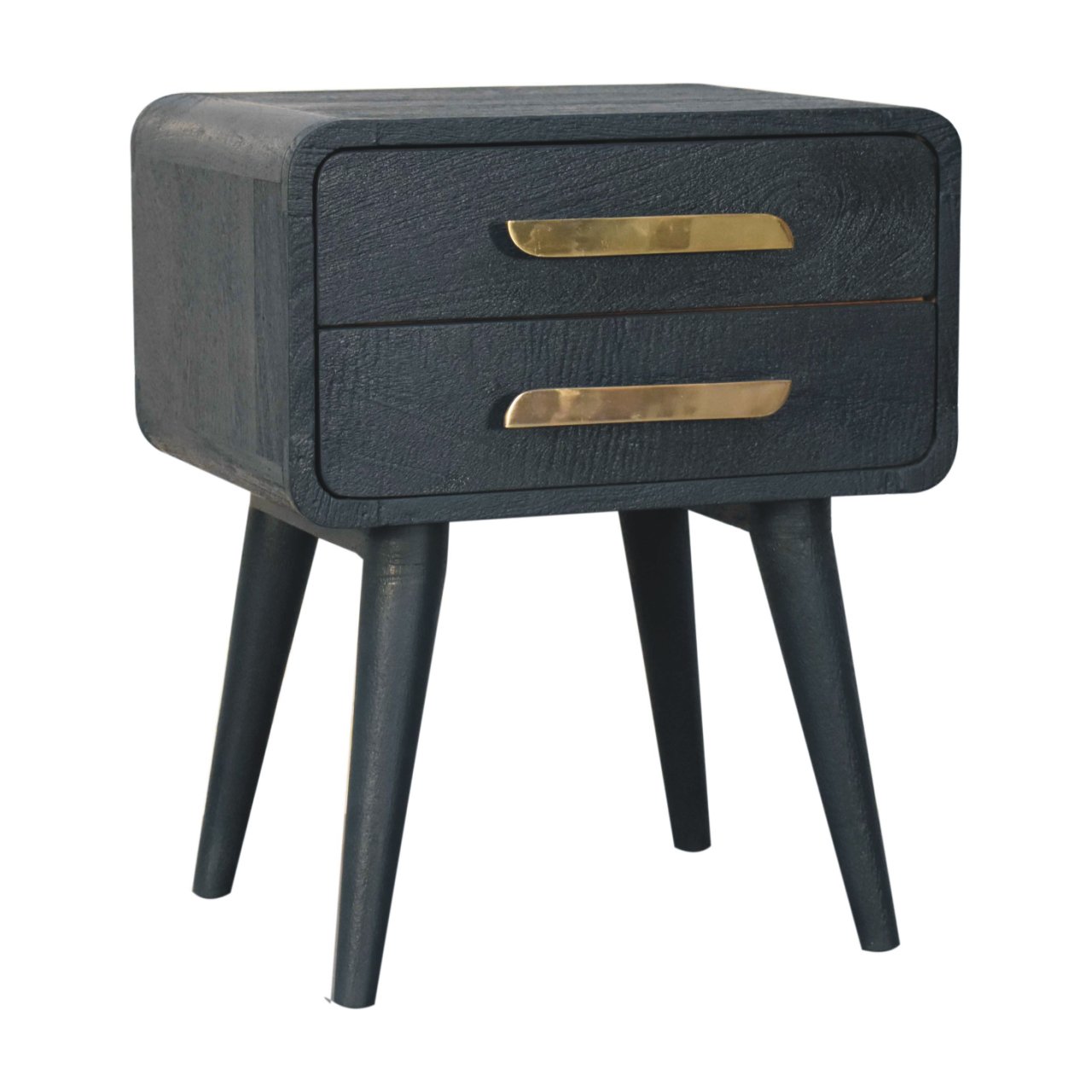 Solid Mango Wood Midnight Teal Hand Painted 2 Drawer Bedside Table - Image 2