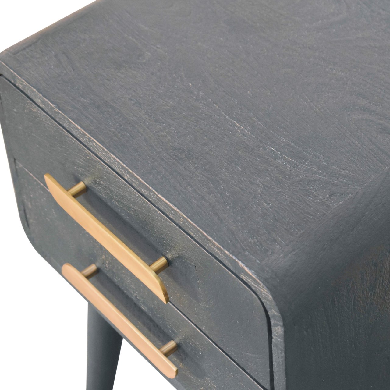 Solid Mango Wood Midnight Teal Hand Painted 2 Drawer Bedside Table - Image 5