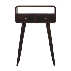 Solid Mango Wood California Walnut 2 Door 1 Slot Mini Curved Console Table