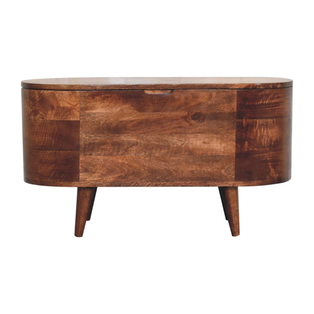 Solid Mango Wood Honey Caramel Finished Rounded Lid Blanket Box with Legs