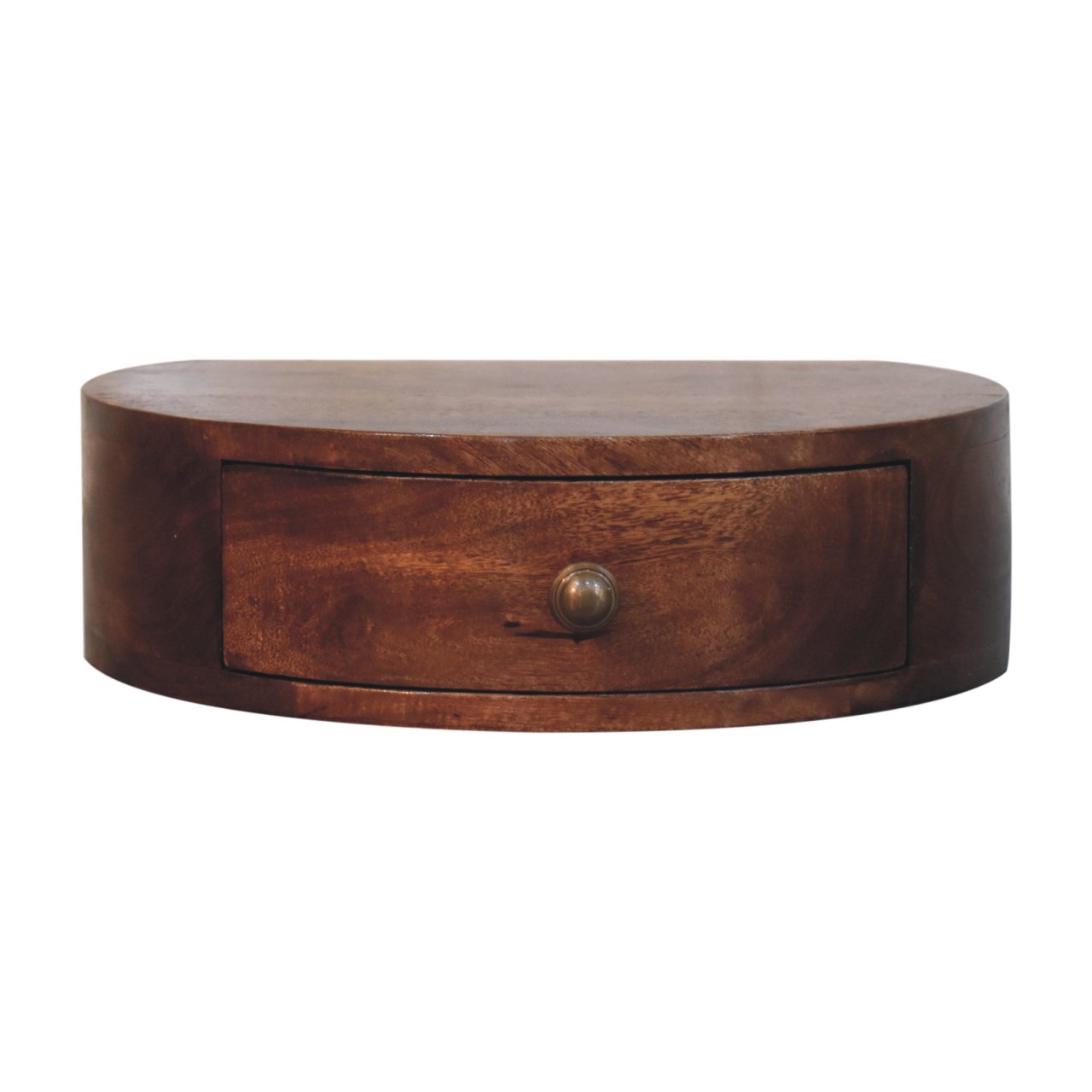 Solid Mango Wood Honey Caramel Finished 1 Drawer Wall Mounted Rounded Bedside