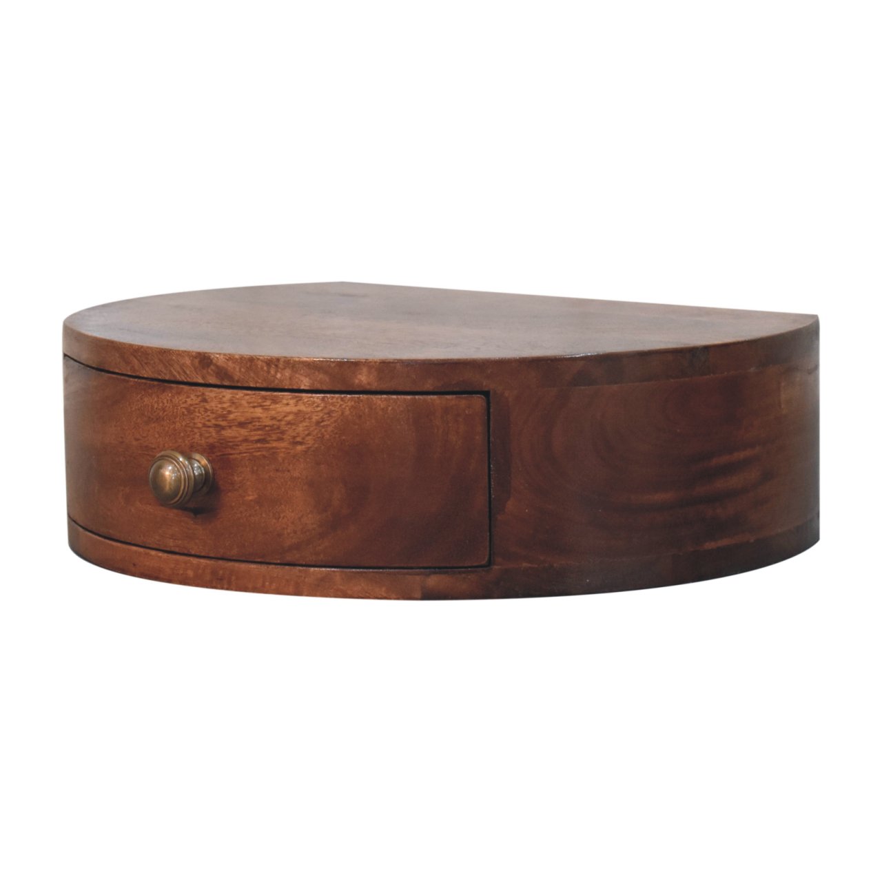 Solid Mango Wood Honey Caramel Finished 1 Drawer Wall Mounted Rounded Bedside - Image 2