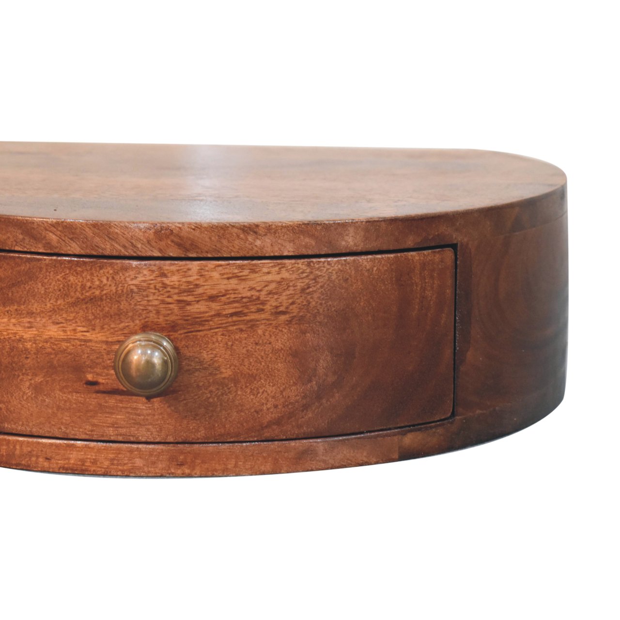 Solid Mango Wood Honey Caramel Finished 1 Drawer Wall Mounted Rounded Bedside - Image 4