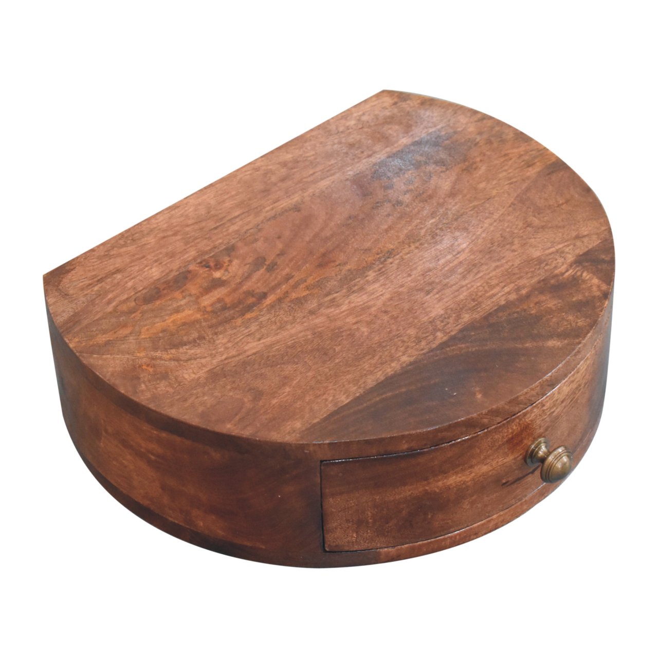 Solid Mango Wood Honey Caramel Finished 1 Drawer Wall Mounted Rounded Bedside - Image 5