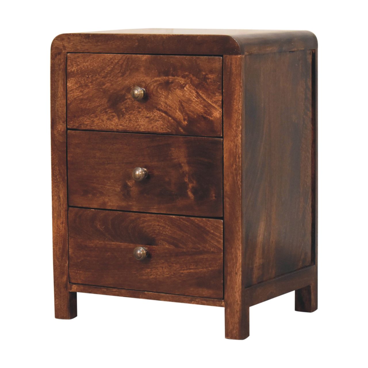 Solid Mango Wood California Walnut Finished 3 Drawer Naya Bedside
