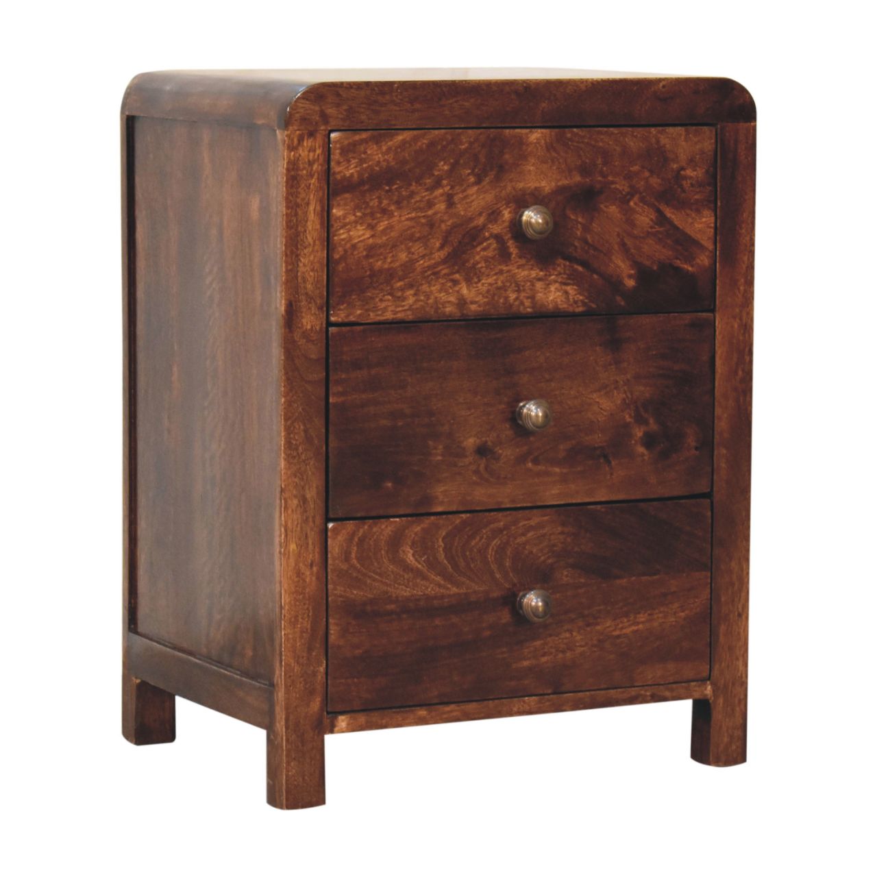 Solid Mango Wood California Walnut Finished 3 Drawer Naya Bedside - Image 2