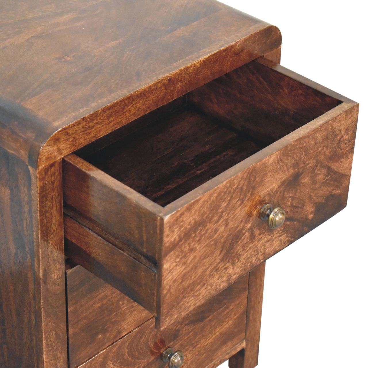 Solid Mango Wood California Walnut Finished 3 Drawer Naya Bedside - Image 5