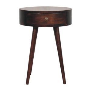 Solid Mango Wood California Walnut Finished 1 Drawer Nordic Style Circular Shaped Bedside