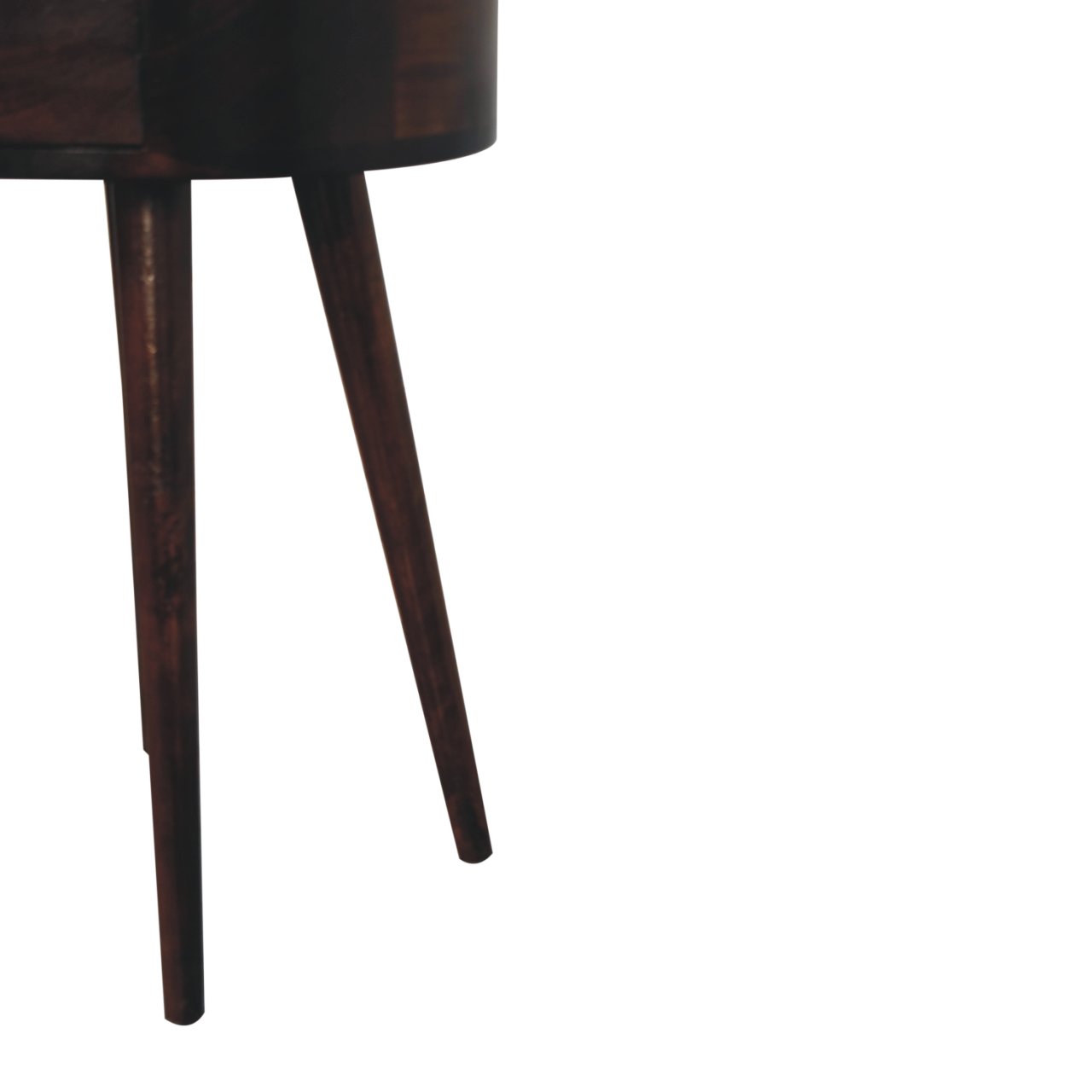 Solid Mango Wood California Walnut Finished 1 Drawer Nordic Style Circular Shaped Bedside - Image 7