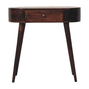 Solid Mango Wood California Walnut Finished 1 Drawer Rounded Small Console Table