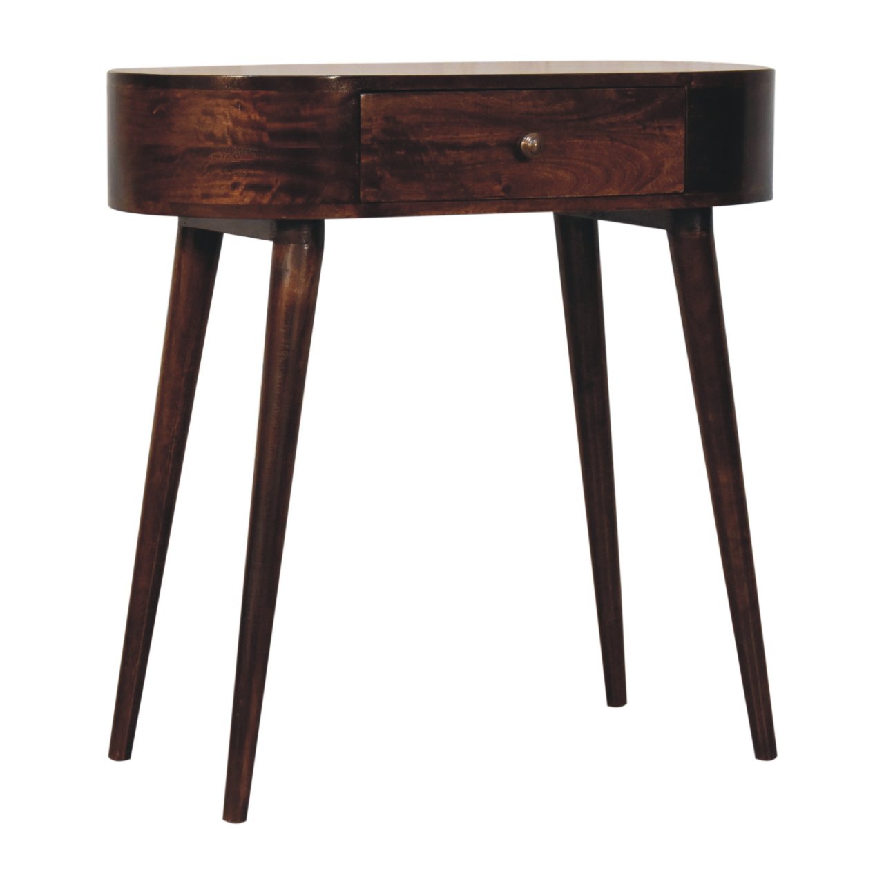 Solid Mango Wood California Walnut Finished 1 Drawer Rounded Small Console Table - Image 2