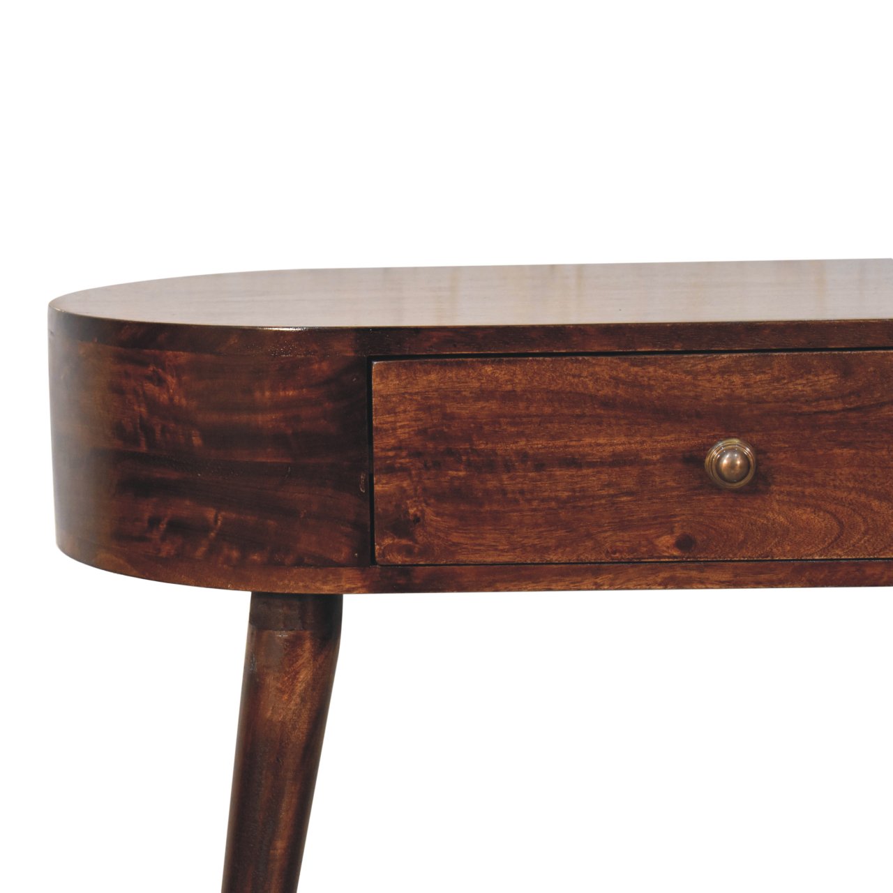Solid Mango Wood California Walnut Finished 1 Drawer Rounded Small Console Table - Image 4